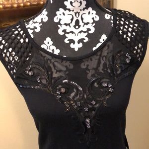 ❣️Express LBD, crochet, crystal & sequins on mesh, form fitting stretchy dress